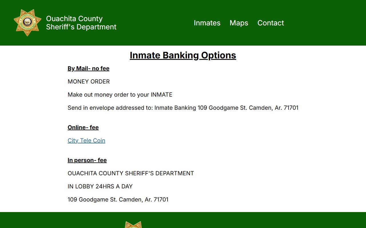 Ouachita County Detention Center inmate banking options
