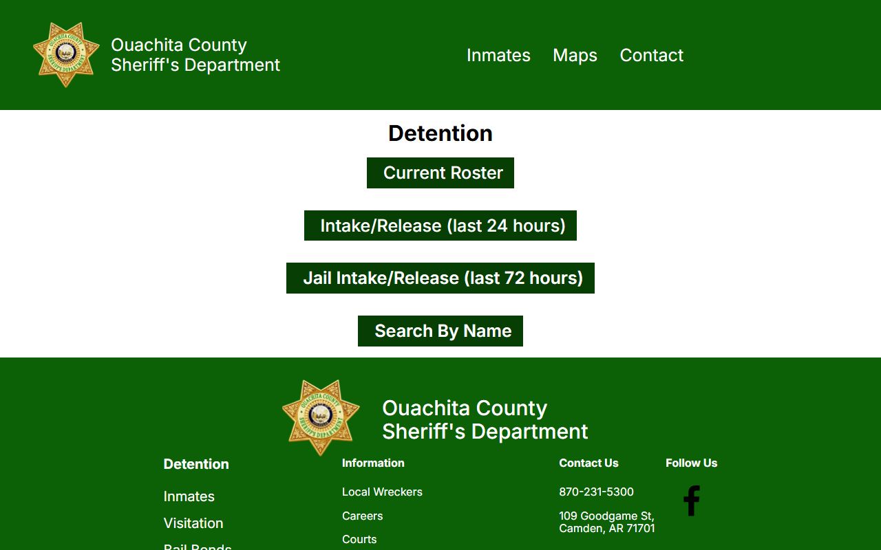 Ouachita County Detention Center inmate roster menu
